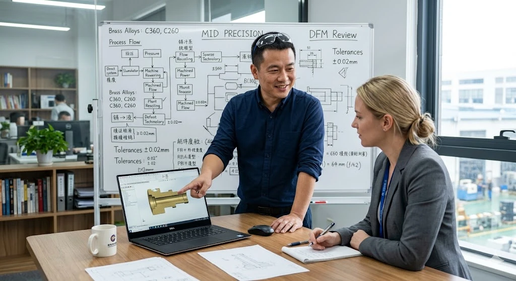 MID Precision engineering team conducting a professional DFM design review with a manufacturing client. MID Precision engineering team conducting a professional DFM design review with a manufacturing client.